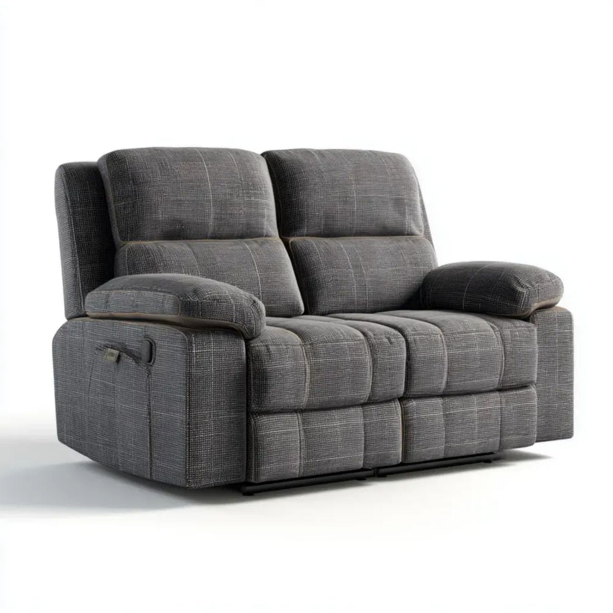 Dwuosobowa sofa z manualną funkcją relaksu, szara/czarna, tapicerowana poliestrem, 160 × 95 × 102 cm