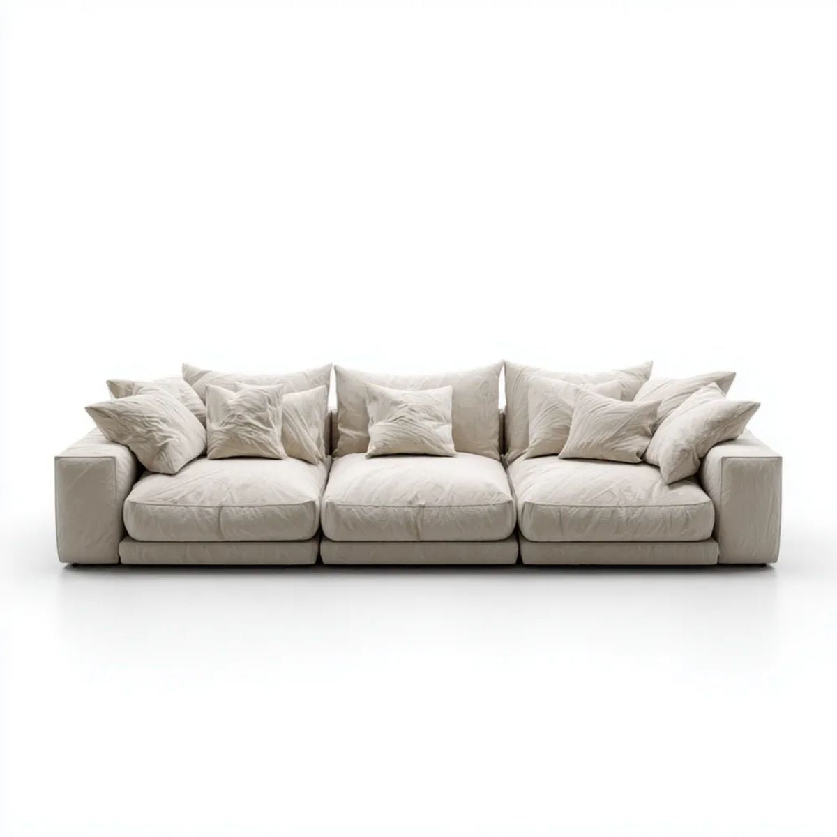 Kremowa sofa trzyosobowa z tkaniny poliestrowej 300 × 110 × 85 cm