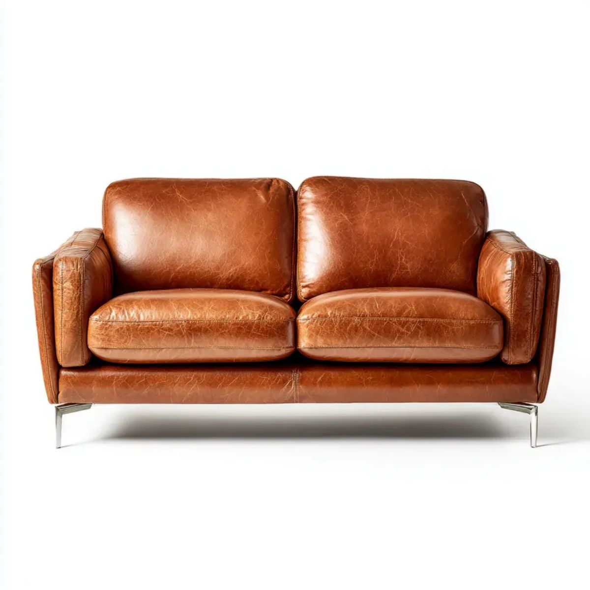 Dwuosobowa sofa ze skóry syntetycznej PU, koniakowa, 150 × 90 × 85 cm