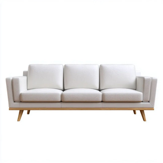 Trzyosobowa sofa biała z tapicerką PU i drewnianymi nogami, 210 × 85 × 82 cm