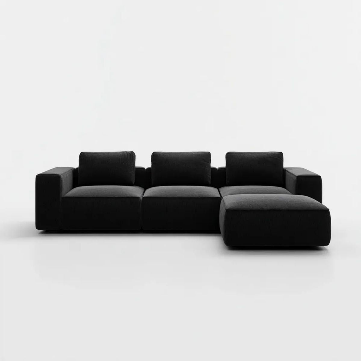 Prawostronna modułowa sofa narożna z weluru poliestrowego, czarna, 300 × 170 × 76 cm