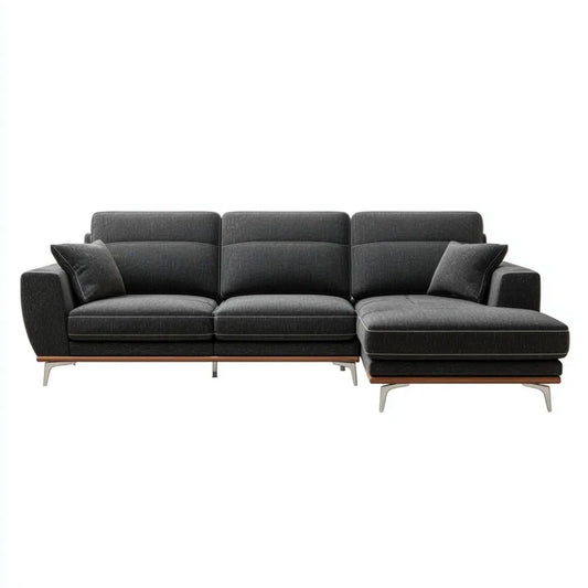 Grafitowa sofa narożna w kształcie L z prawostronnym szezlongiem, poliestrowa, 280 × 160 × 85 cm
