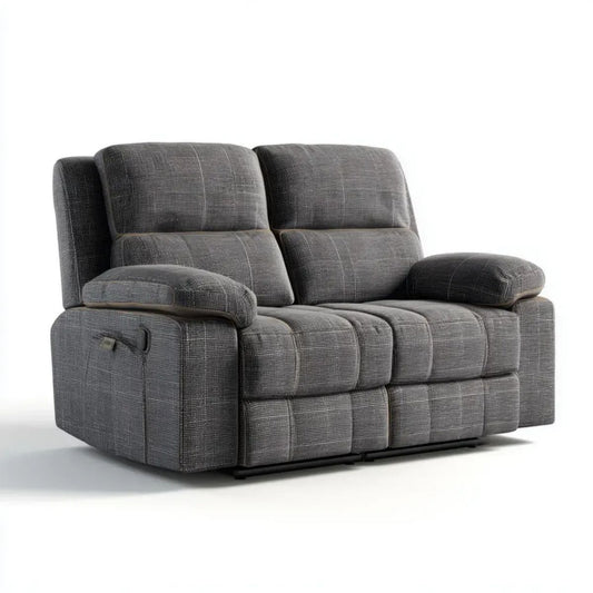Dwuosobowa sofa z manualną funkcją relaksu, szara/czarna, tapicerowana poliestrem, 160 × 95 × 102 cm