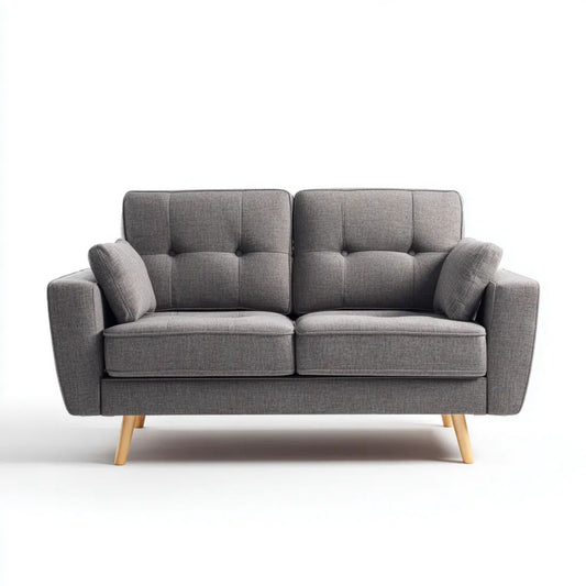Dwuosobowa sofa tapicerowana szara z nogami z litego drewna, 160 x 85 x 86 cm